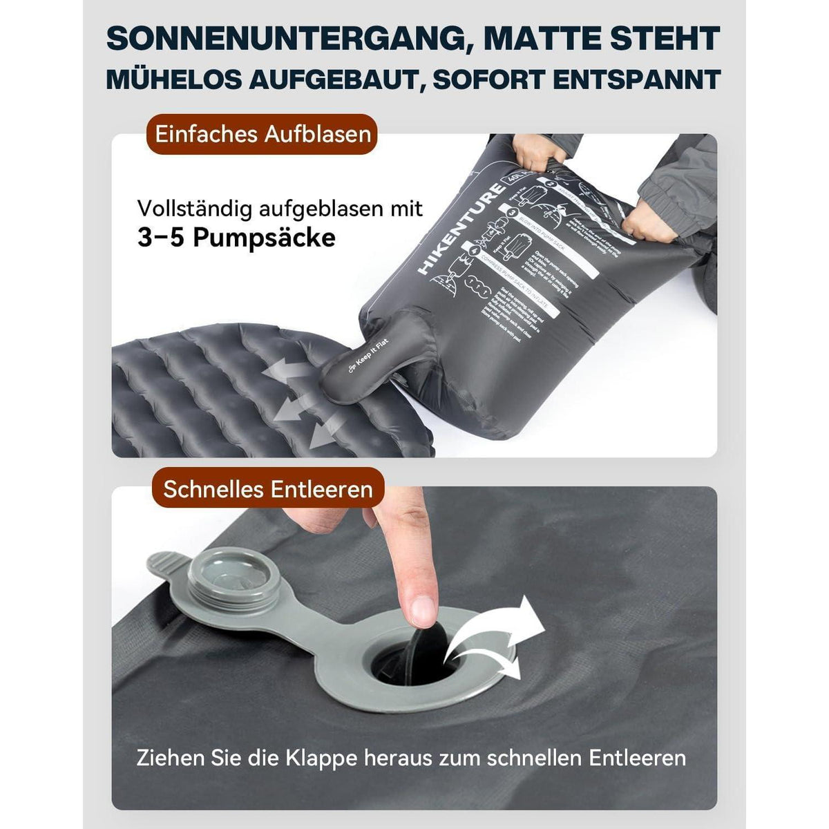 Aufblasbare Camping Isomatte 8cm Dicke R-Wert 6,2 Grau 198cm