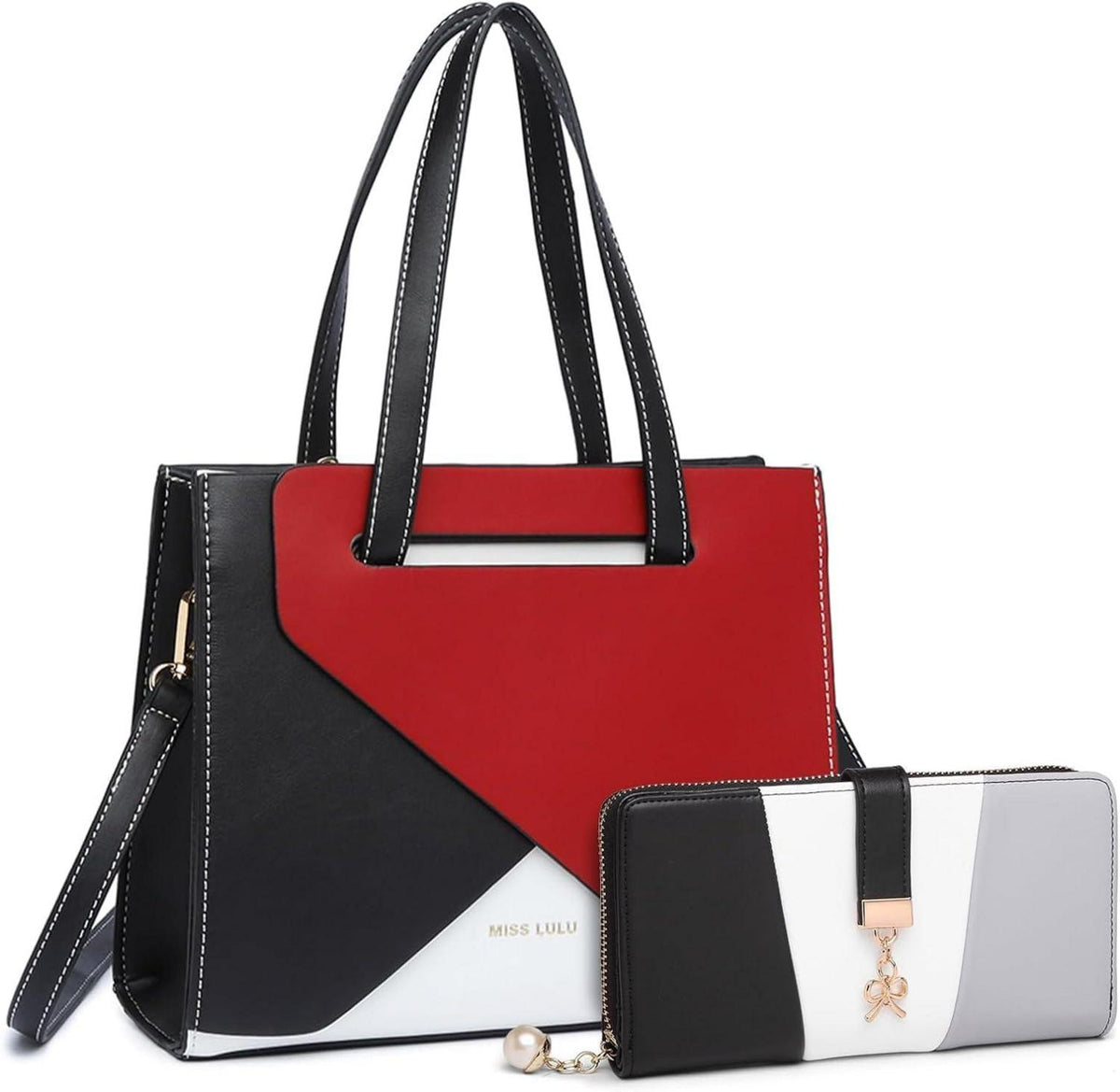Schwarze Miss Lulu PU Leder Henkeltasche Damen