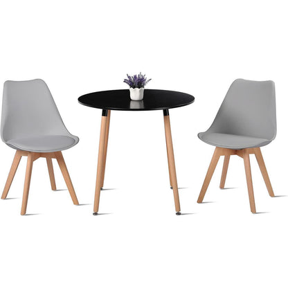Essgruppen Set für 2 Personen – Runder Schwarz Tisch & 2 Grau Stühle