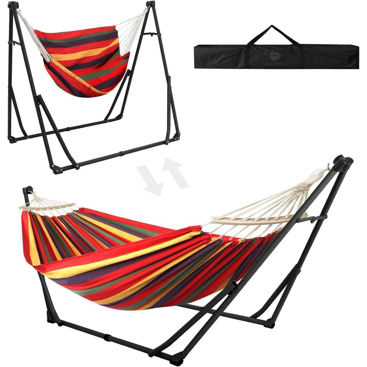 Hängematte & Hängesessel Gestell Set 2-in-1 Tragbar Robust Schwarz/Rot