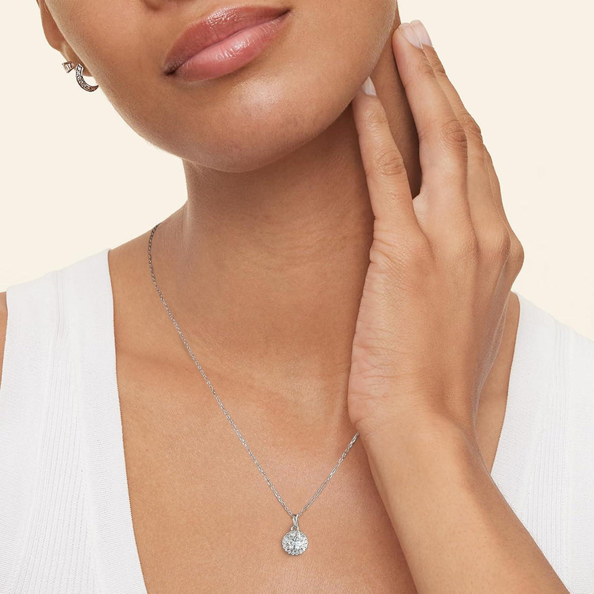 Moissanit Anhänger Kette Silber 925 Damen VVS1 D 1ct Halo