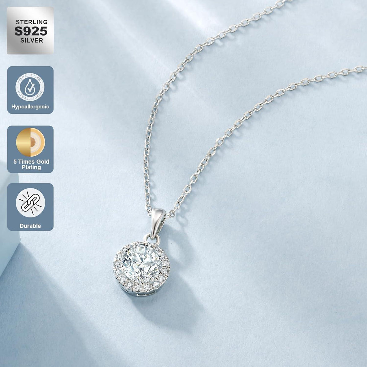 Moissanit Anhänger Kette 925 Silber 1/2/3/4 Karat Damen Halo Halskette