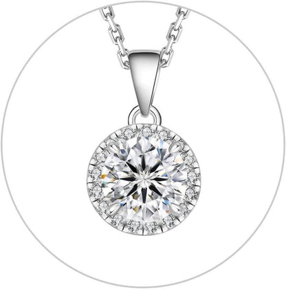 Moissanit Anhänger Kette 925 Silber 1/2/3/4 Karat Damen Halo Halskette