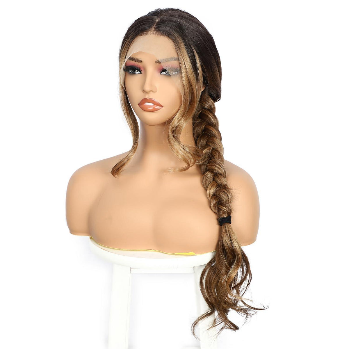Braune Körperwelle Lace Front Perücke – Synthetisch, 26 Zoll