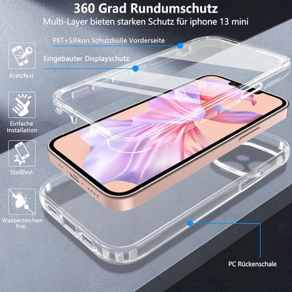 iPhone 13 Mini Hülle mit Panzerglas, 360° Rundumschutz, Stoßfest, Klar