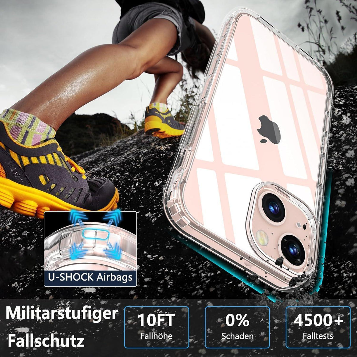 iPhone 13 Mini Hülle mit Panzerglas, 360° Rundumschutz, Stoßfest, Klar
