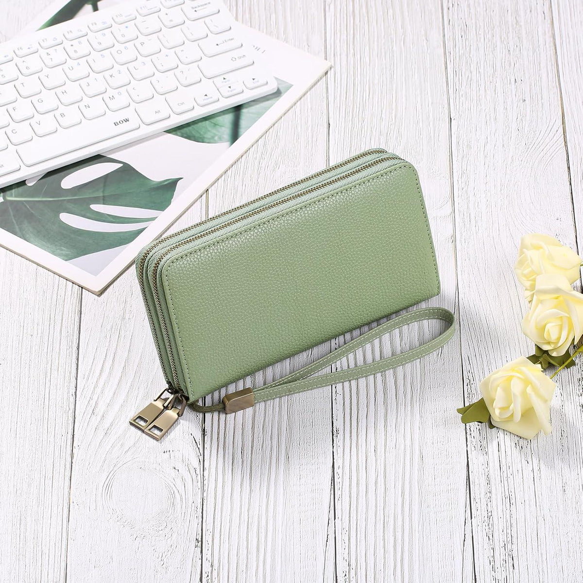 GAEKEAO Damen Geldbörse Veganes Leder Doppel Reißverschluss RFID Clutch