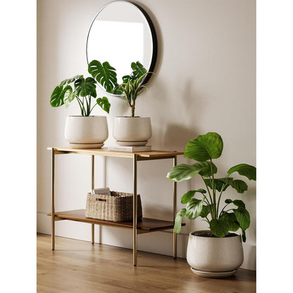 Keramik Blumentopf 25cm mit Untersetzer – Beige Reaktive Glasur