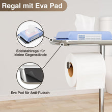 Toilettenpapierhalter Stehend Silber mit Bürste und Ablage