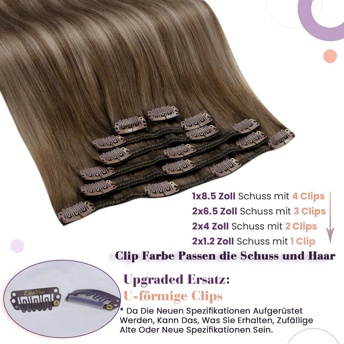 Echthaar Clip-in Extensions Braun Balayage 55cm