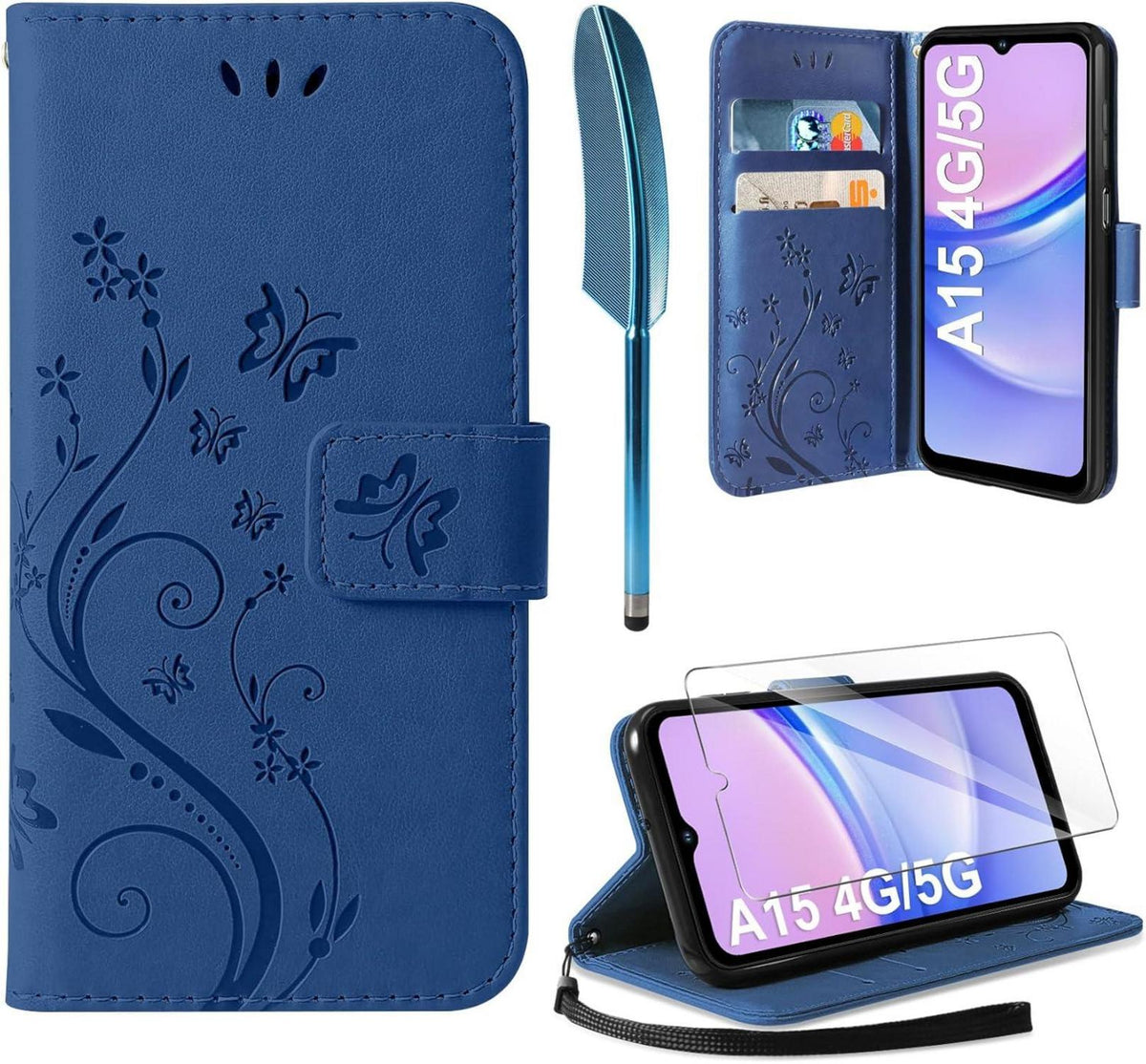 Samsung Galaxy A15 5G/4G Lederhülle Wallet Hülle Dunkel Blau