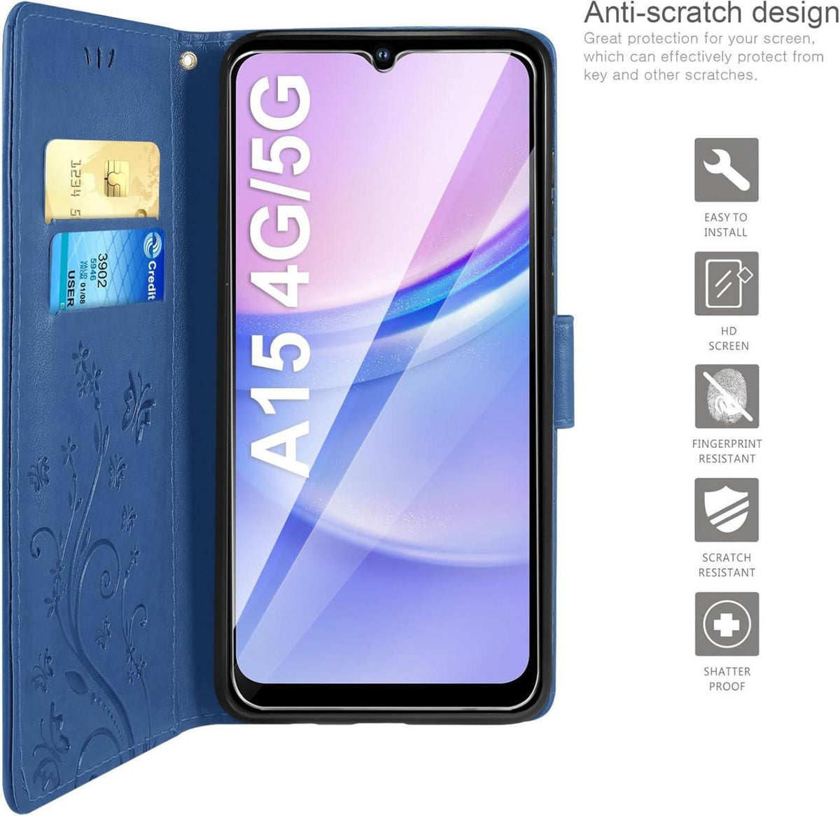 Samsung Galaxy A15 5G/4G Lederhülle Wallet Hülle Dunkel Blau
