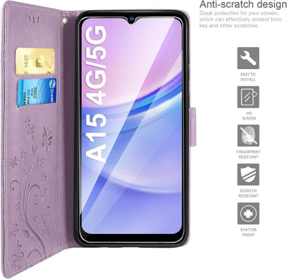 Lila PU Lederhülle Samsung Galaxy A15 5G/4G Flip Wallet Cover