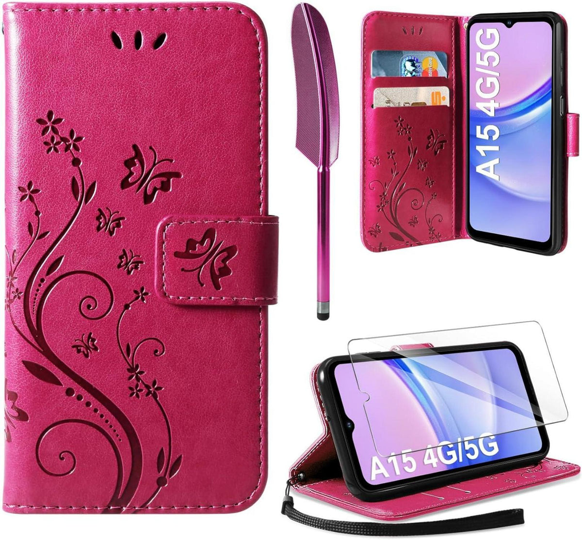 Samsung Galaxy A15 5G/4G Leder Flip Wallet Hülle Schutzhülle Rot