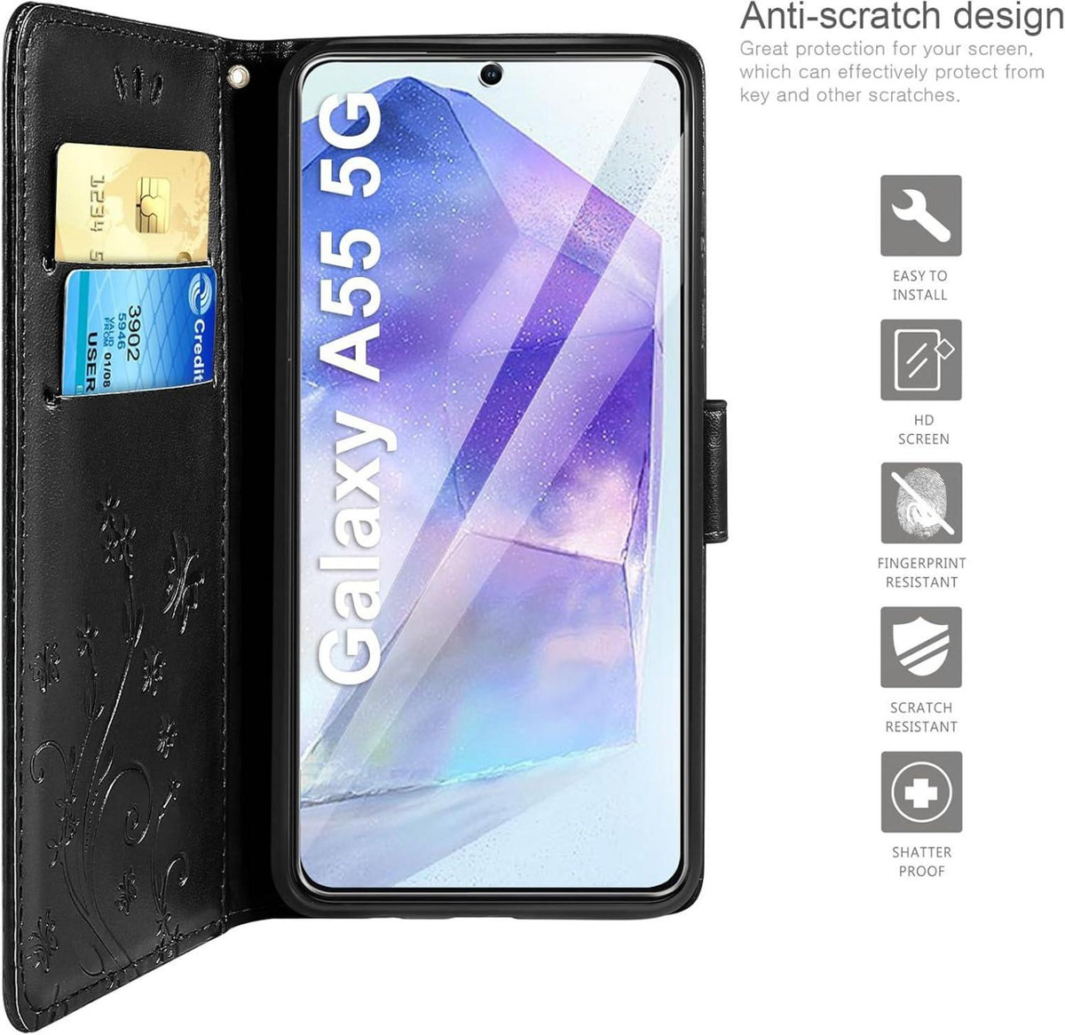 Lederhülle Samsung Galaxy A55 5G Schutzhülle Schwarz