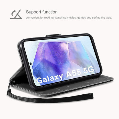 Samsung Galaxy A55 5G Leder Wallet Hülle Schwarz mit Schutzfolie