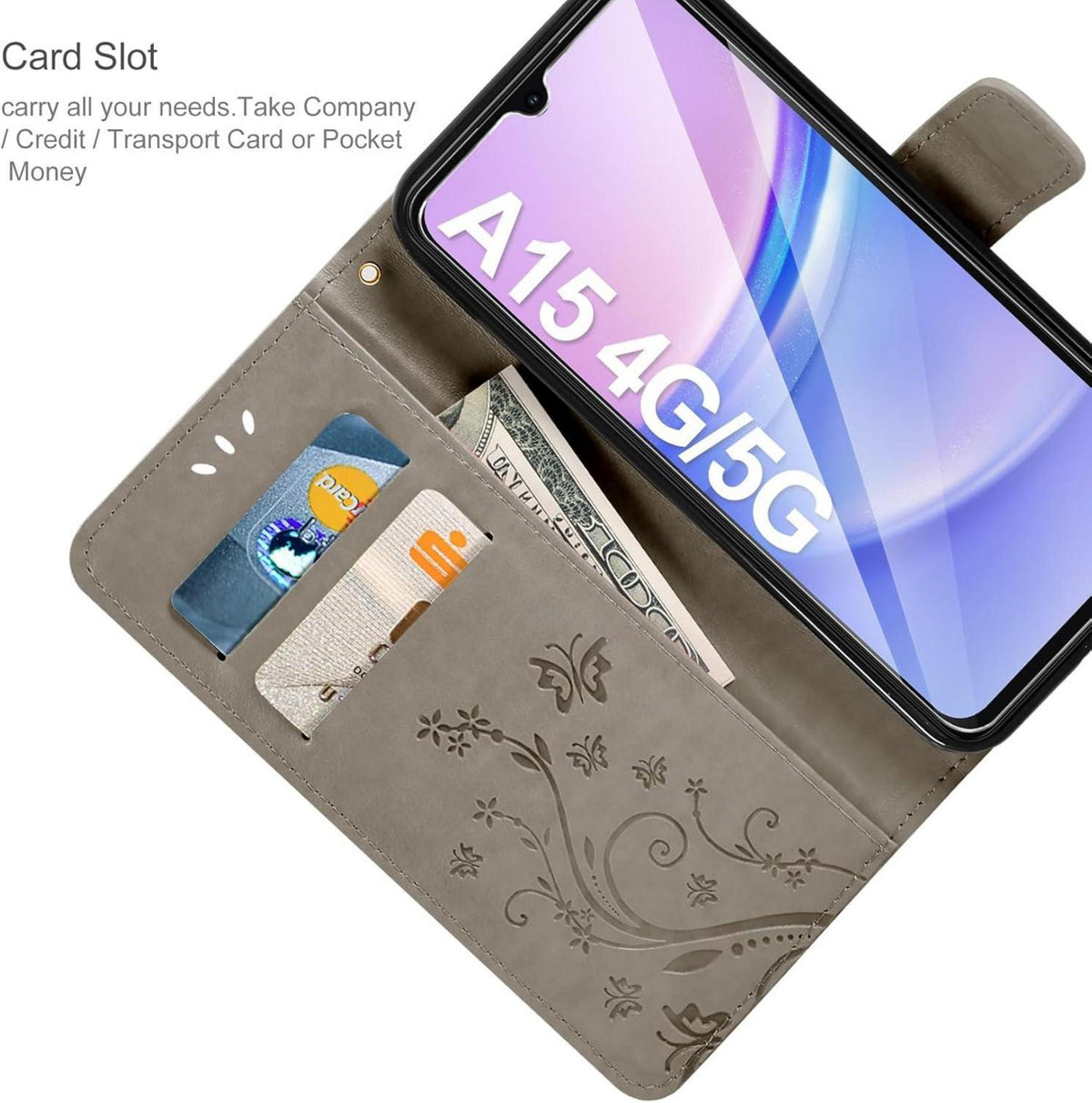 AROYI Samsung Galaxy A15 5G/4G Leder Wallet Hülle Grau