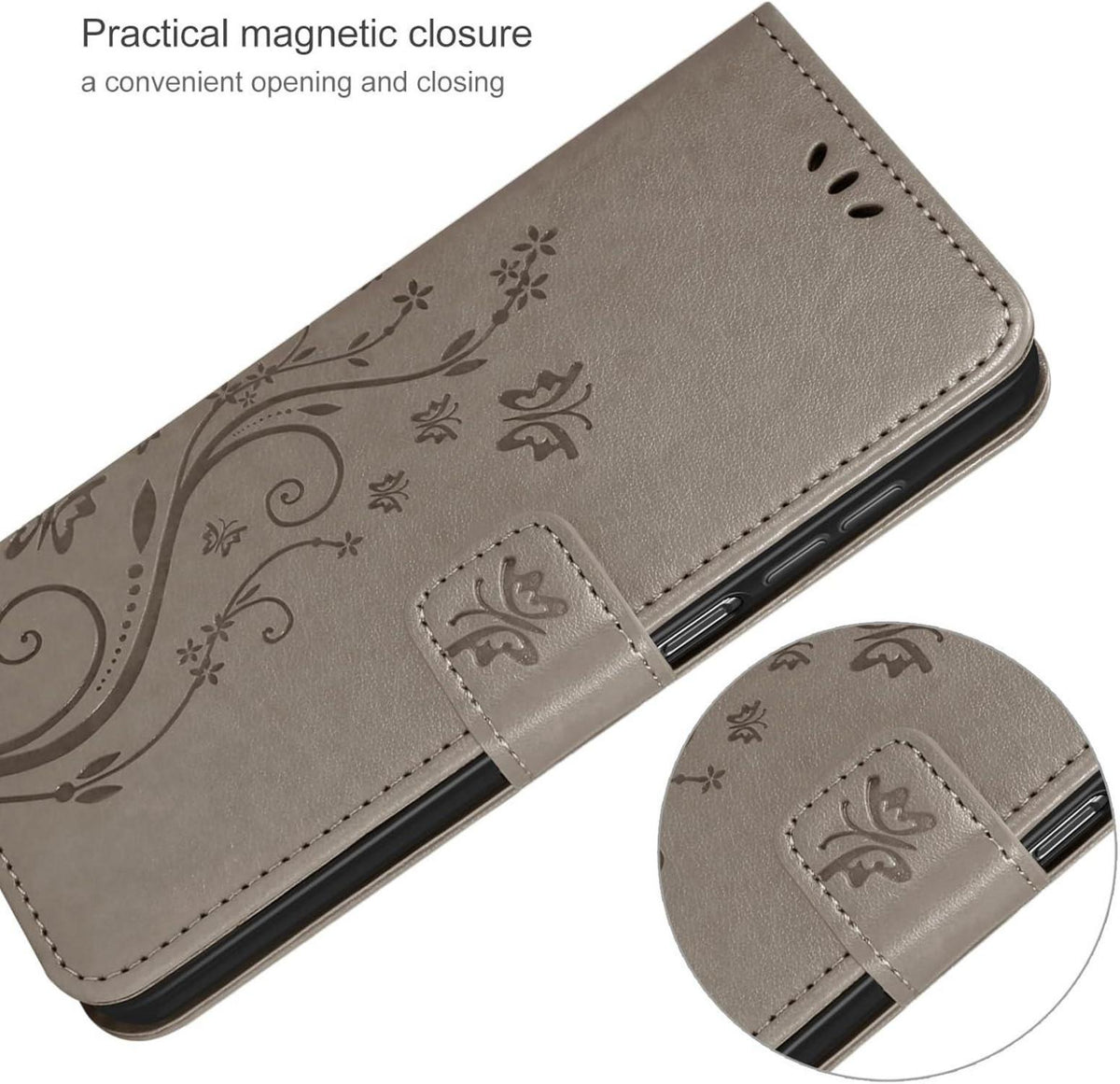 Samsung Galaxy A15 5G/4G Leder Wallet Hülle mit Schutzfolie Grau