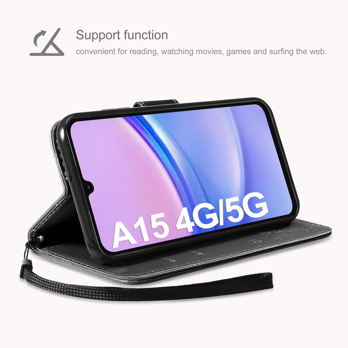 A15 4G/5G Lederhülle Wallet Case Schwarz | Schutzhülle Kompatibel mit Samsung Galaxy