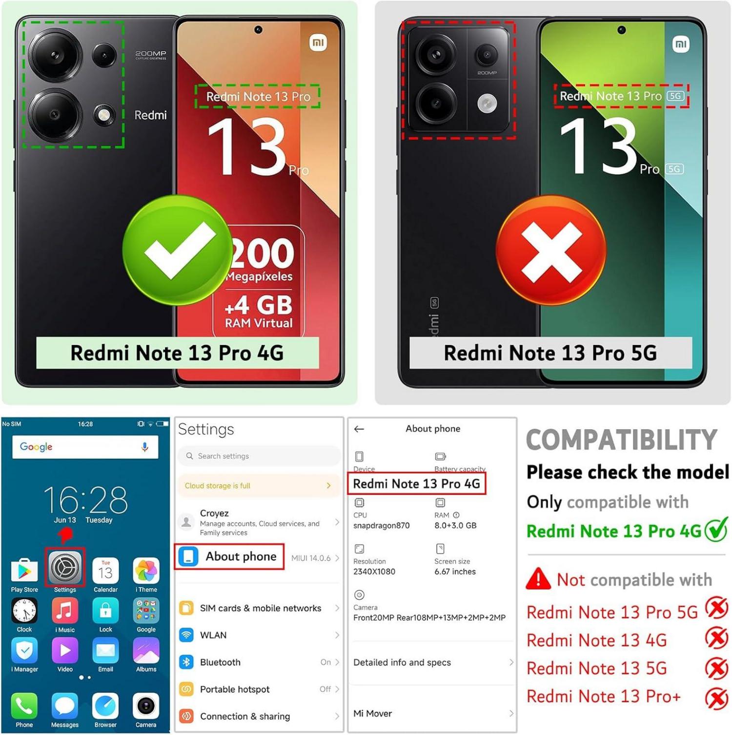 Leder Handyhülle für Xiaomi Redmi Note 13 Pro 4G