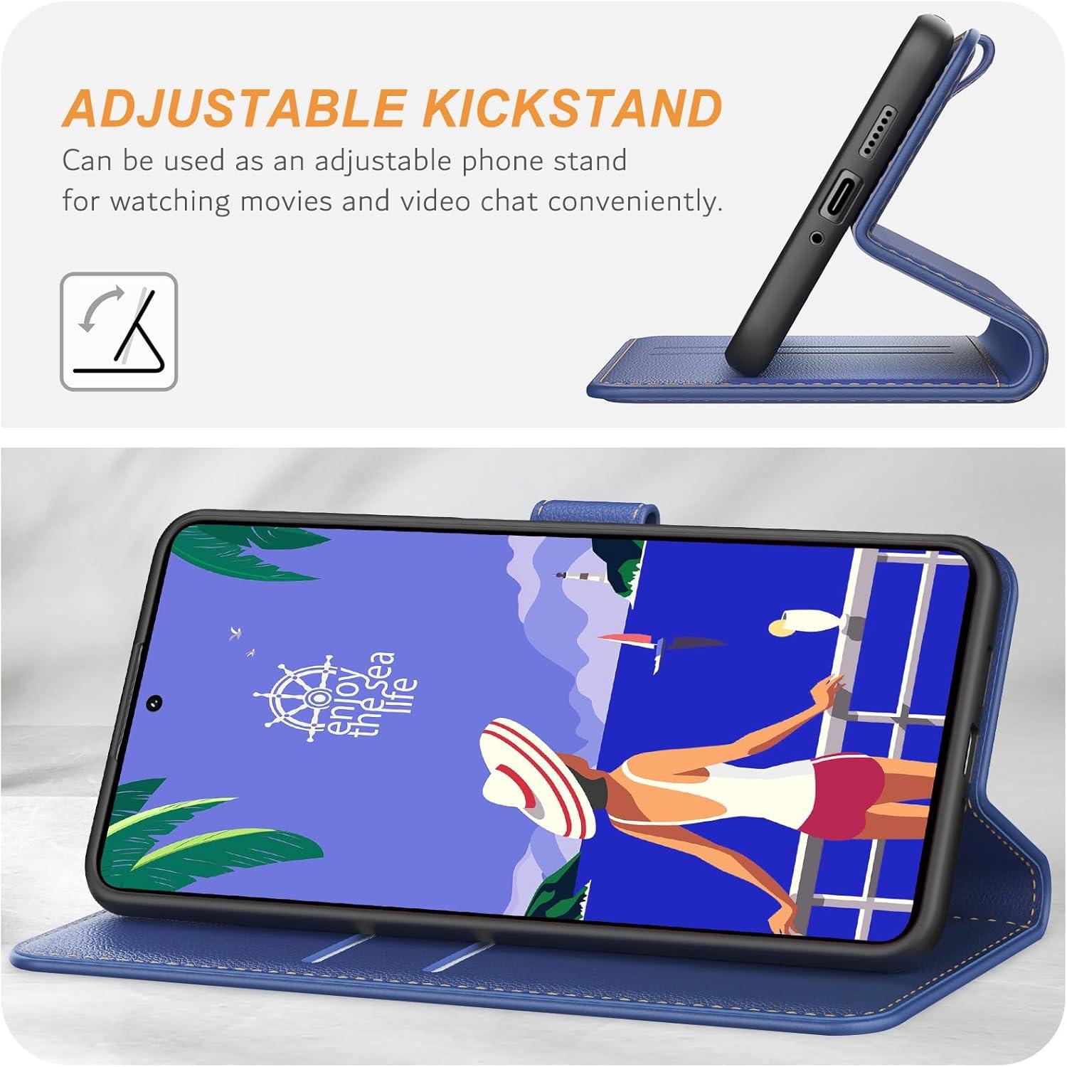 Handyhülle Xiaomi Redmi Note 13 Pro 4G Leder Blau Case Standfunktion
