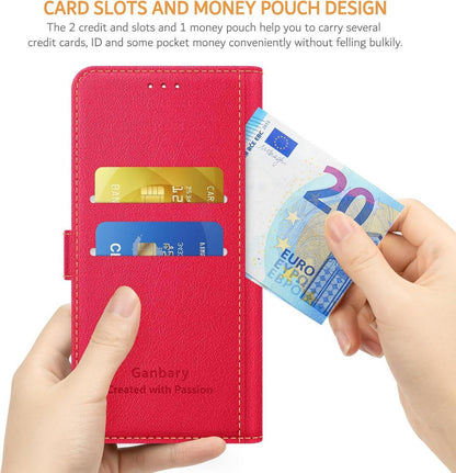 Xiaomi Redmi Note 13 4G Handyhülle Leder Klapphülle Rot Standfunktion