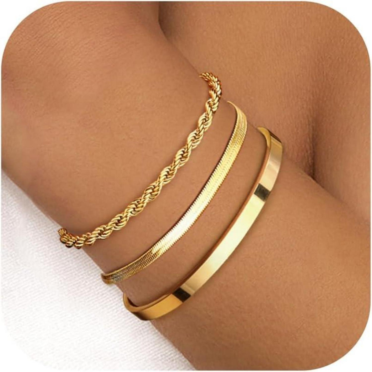 Goldarmband-Set Damen 14 Karat Vergoldet Edelstahl Perlen Ketten