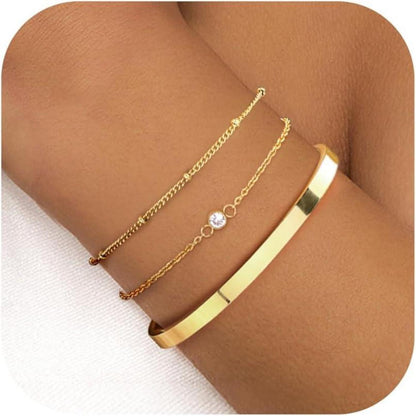 Goldarmband Set Damen 14 Karat Vergoldet Edelstahl Zirkon Perlen