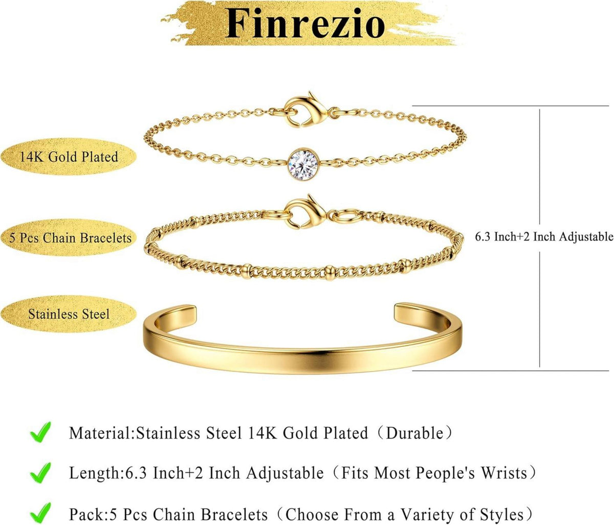 Edelstahl Armband Set Damen Gold 14 Karat Vergoldet Stapelarmbänder 3-5 Stück