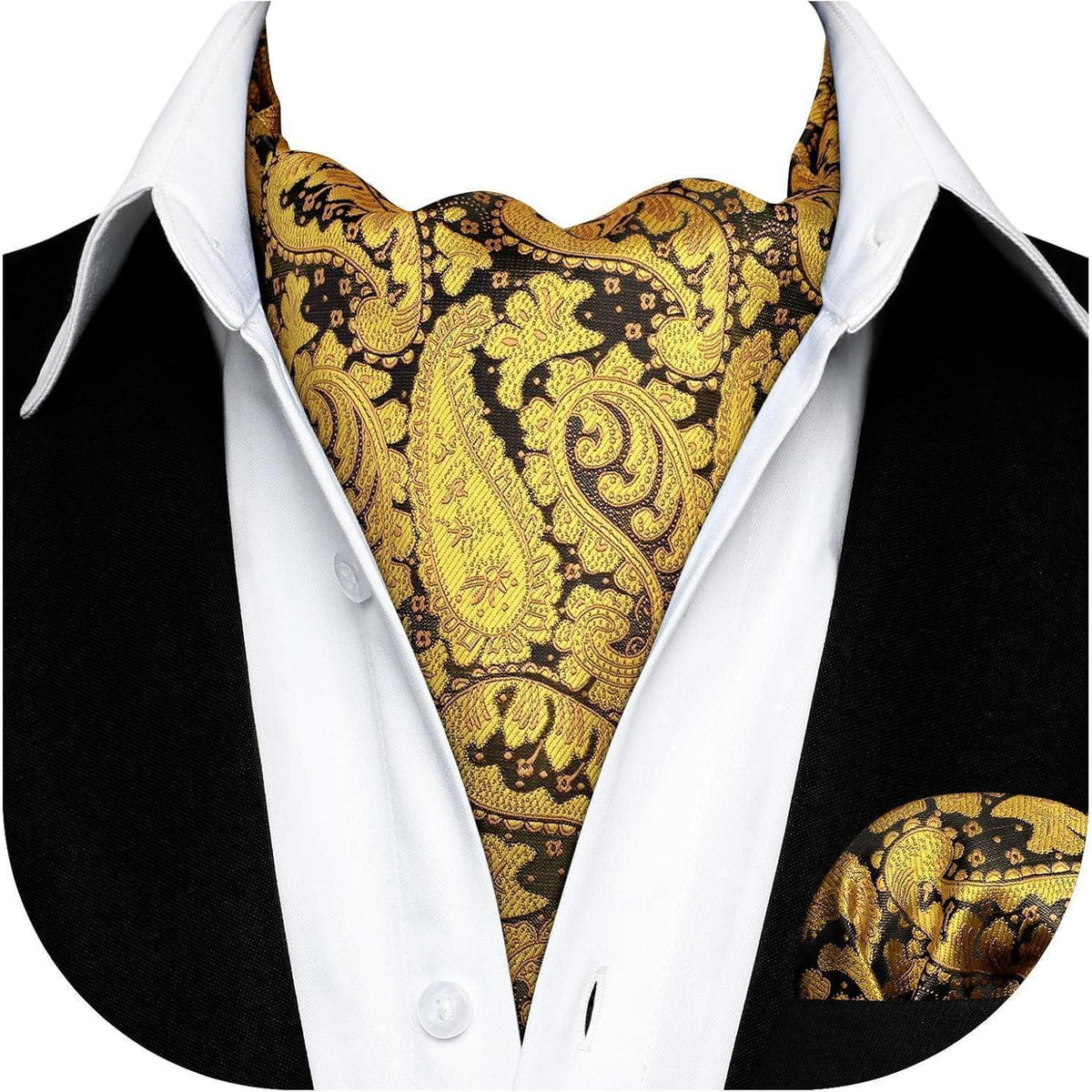 Herren Krawattenschal Paisley mit Einstecktuch Set Golden