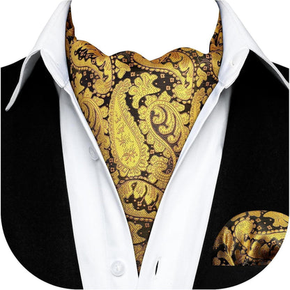 Herren Krawattenschal Paisley mit Einstecktuch Set Golden