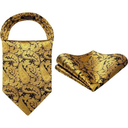 Herren Krawattenschal Paisley mit Einstecktuch Set Golden