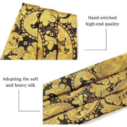 Herren Krawattenschal Paisley mit Einstecktuch Set Golden