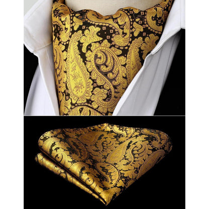 Herren Krawattenschal Paisley mit Einstecktuch Set Golden
