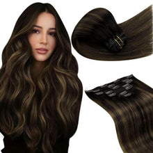 Clip-In Echthaar Extensions Braun Ombre Balayage 45cm