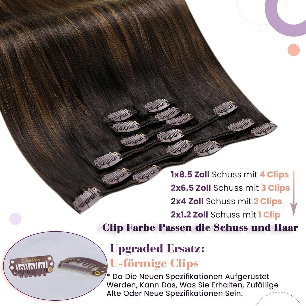 Clip-In Echthaar Extensions Braun Ombre Balayage 45cm