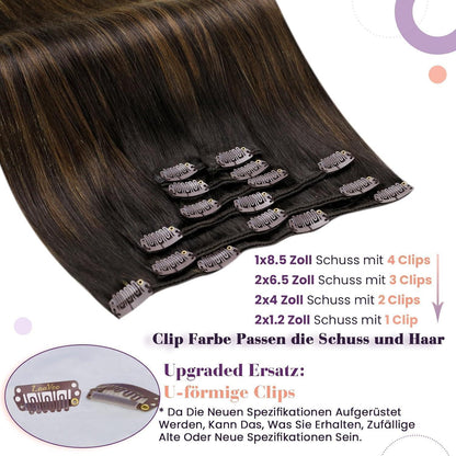 Clip-In Echthaar Extensions Braun Ombre Balayage 45cm