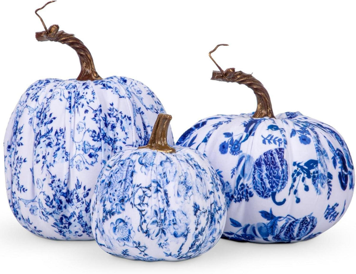 3er Set Künstlicher Kürbis Deko Herbst Halloween Tischdeko Blau