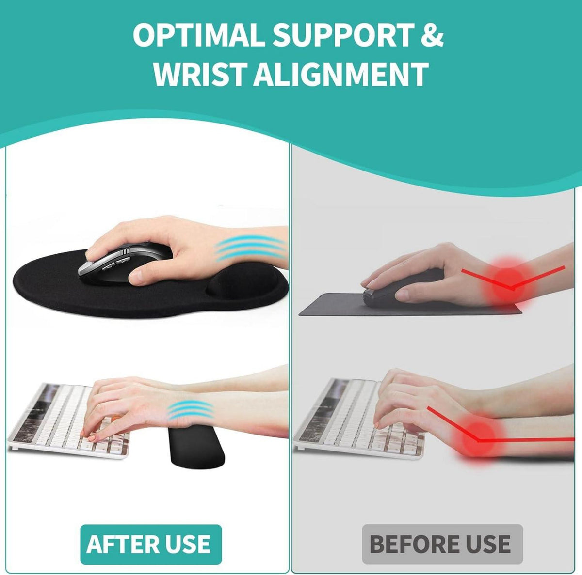 Ergonomisches Mauspad mit Handgelenkauflage und Gelkissen, Memory Foam für die Computertastatur