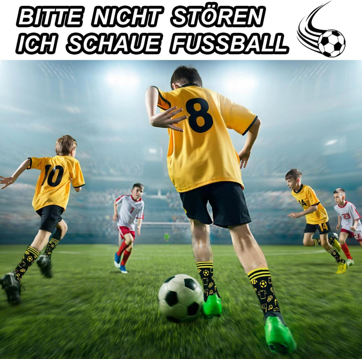 Piroo Fußball Fanartikel Lustige Geschenke für Männer Socken Einheitsgröße Schwarz Gelb