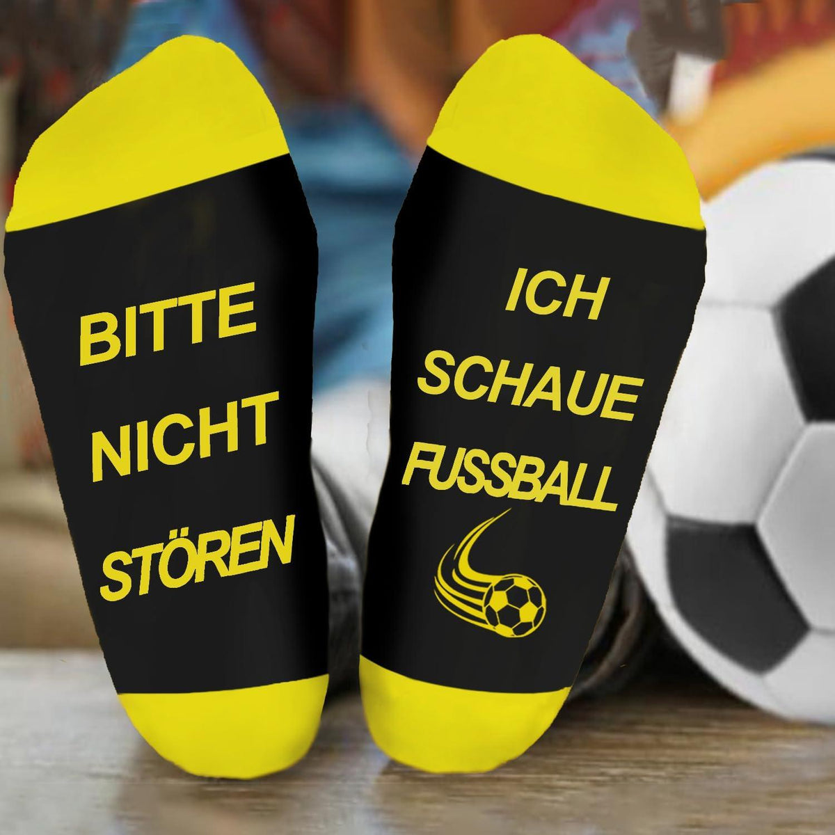 Lustige Fußball Geschenk Socken Herren Damen Vatertag Schwarz Gelb