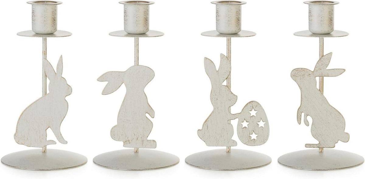 Kerzenhalter Ostern Deko Hase 4er Set Vintage Metall White