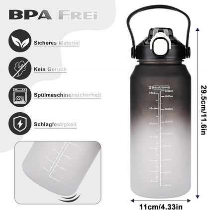 Trinkflasche mit Strohhalm 2l für Sport Und Fitness, BPA