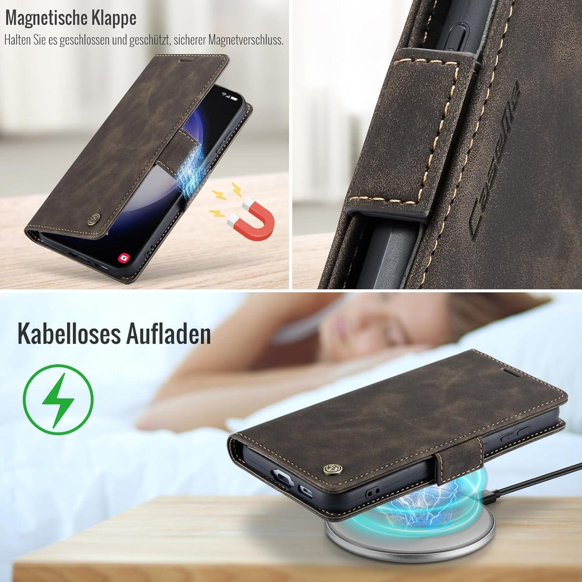 Samsung Galaxy S23 5G Hülle - Klappbare PU Lederhülle mit RFID Schutz, Standfunktion, Kartenfächern - Kaffee