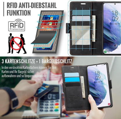 Samsung Galaxy S21 Hülle Klappbar Schwarz RFID Schutz Standfunktion 5G Flip Case