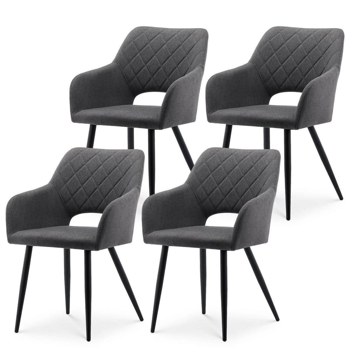 Esszimmerstühle Set 4 Grau, Gepolsterte Sitzfläche & Offene Rückenlehne