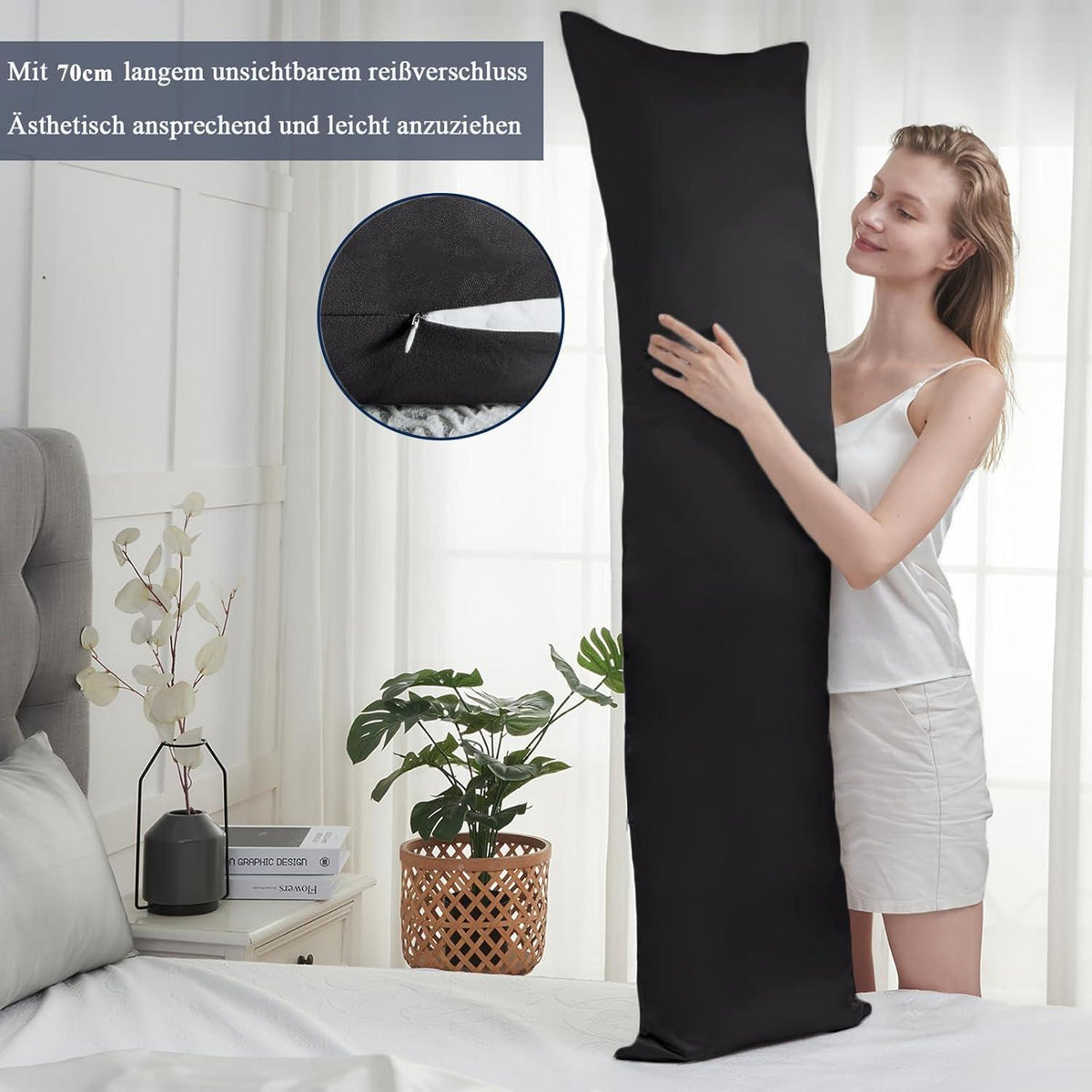 Seitenschläferkissen Bezug 40x145 2er Set Weich Schwarz