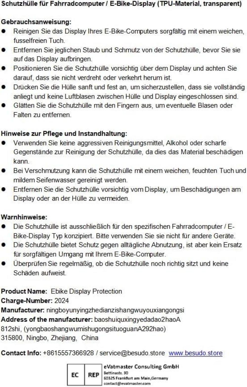 Besudo Displayschutz für Bosch Kiox 500 - Schutzhülle vor Kratzern und Stößen