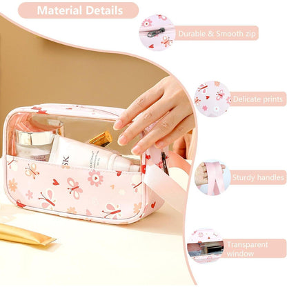 Transparente Kosmetiktaschen Set 3 Stück, Wasserdicht PVC Kulturbeutel Rosa