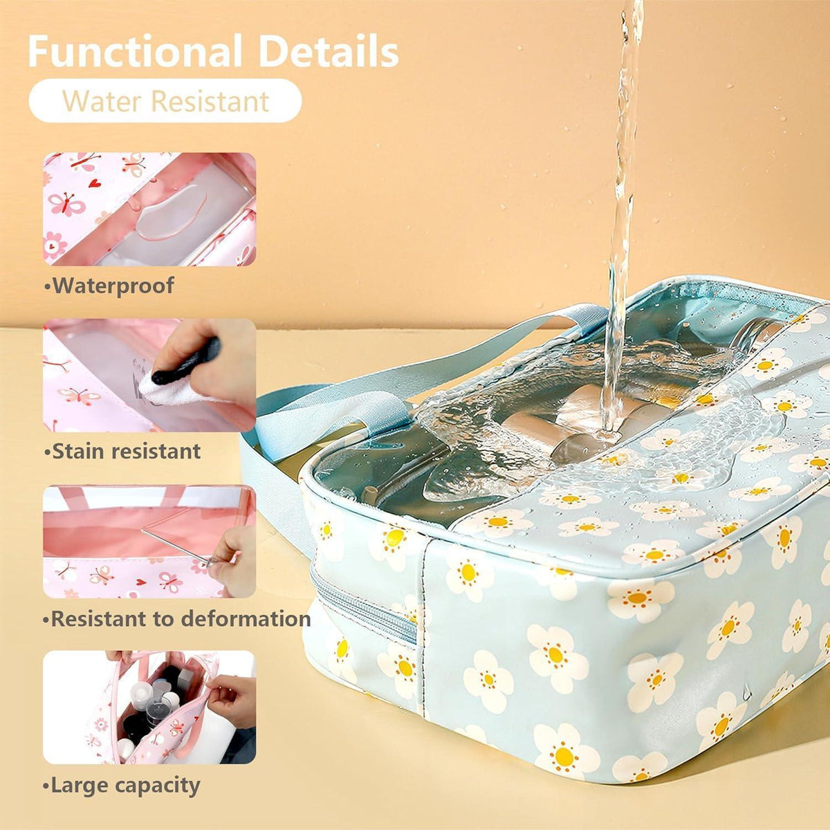 Transparente Kosmetiktaschen Set 3 Stück, Wasserdicht PVC Kulturbeutel Rosa